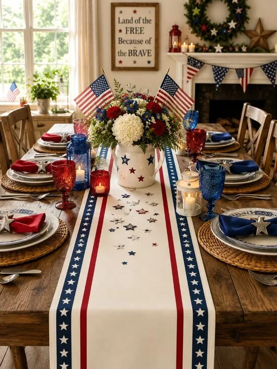 Patriotic table runner Classic stars and stripes Americana 13