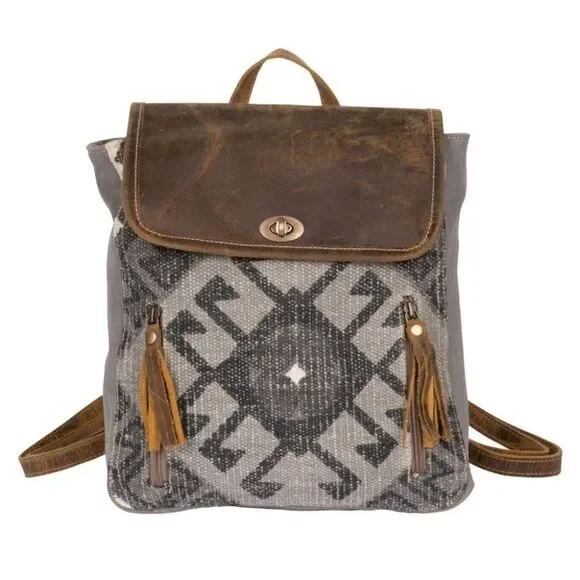 Myra Bag Handmade Felicity Backpack Upcycled Canvas & Cowhide Leather