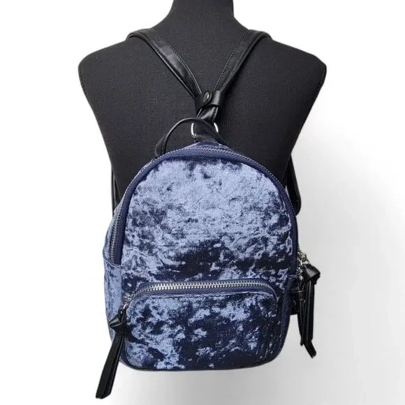 Crushed Velvet Mini Backpack Blue Y2K Whimsigoth Goth Retro 90s Indie Boho VTG