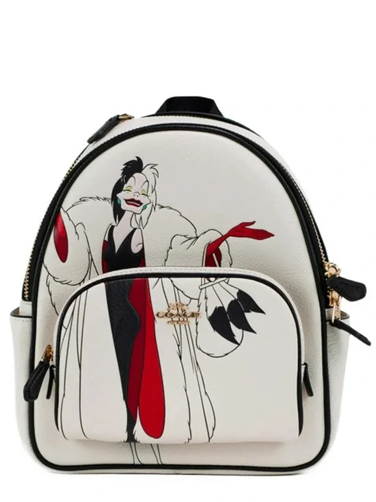 NWT COACH x DISNEY Cruella Motif Mini Pebbled Leather Court Backpack Bag
