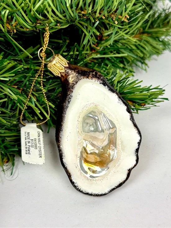 Sur La Table Oyster On The Half Shell Glass Christmas Ornament made in Poland