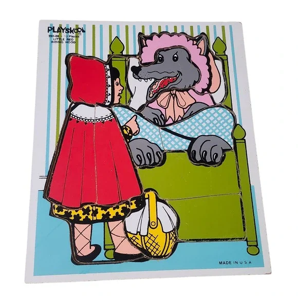 Vintage Playskool Wood Puzzle Kids Little Red Riding Hood 12pc