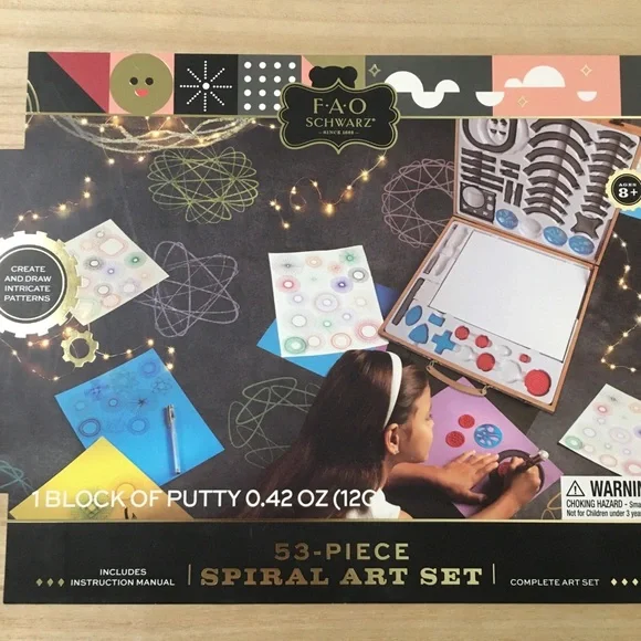 New With Small Flaw FAO Schwartz 53-piece Spiral Art Set Wooden Putty