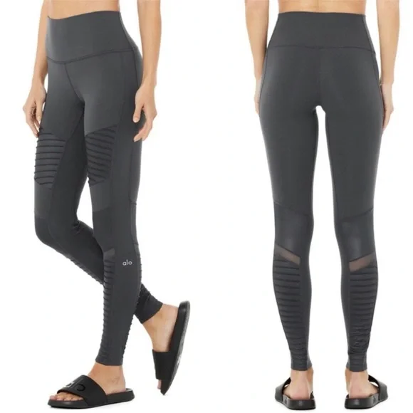 Alo Yoga Moto 2 Legging Bundle, Grey + Burgundy | Size Medium, 29” Inseam