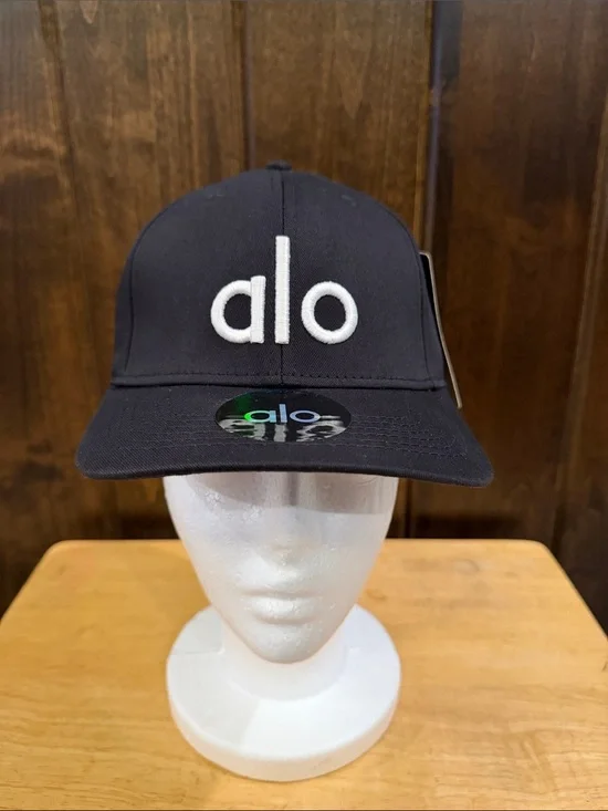 ALO Yoga Black Baseball Cap with White Logo