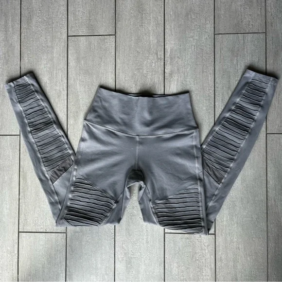 ALO Yoga Moto Leggings Small Gray High Rise Full Length Biker Yoga Athleisure