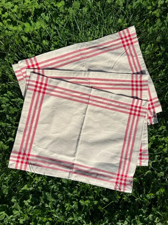 Sur La Table Red & Cream French Country Plaid Placemats Set of 8 Cotton 14x19in