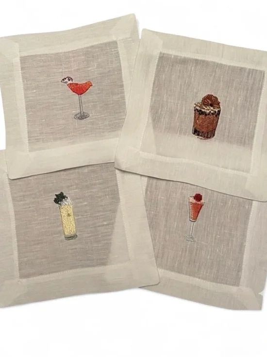 Beverly Hills Linen Embroidered Cocktail Napkin Set