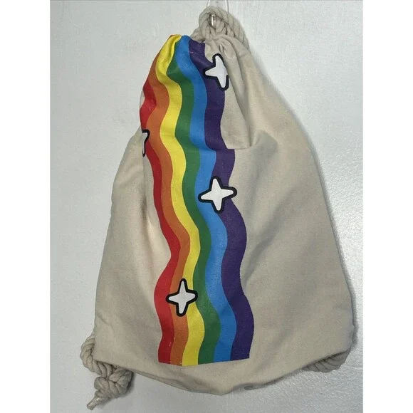 New Snap Chat Colorful Rainbow Tote Bag Canvas Rope Backpack Beach Never Used