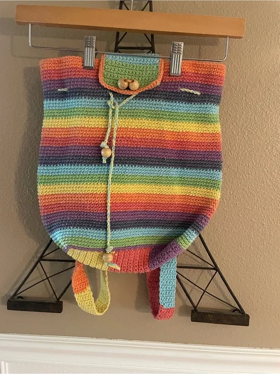 90’s Rainbow Colors Thick Crocheted Backpack