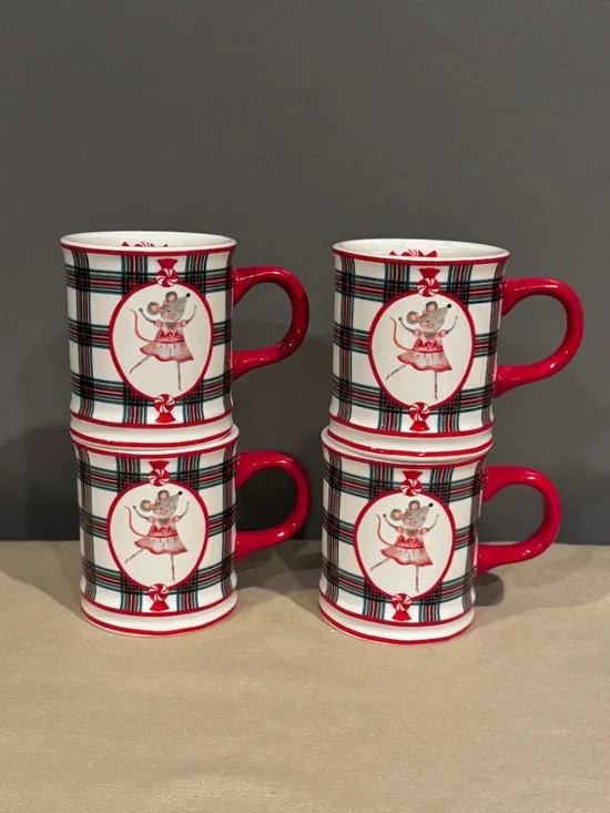 Sur La Table Plaid Mouse Mug Set of 4 Mugs New