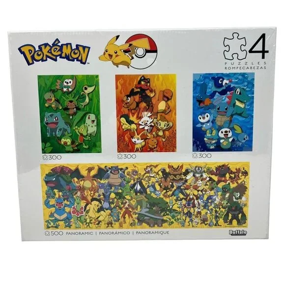 Pokémon 4 Puzzle Set Charizard Squirtle 300 500 Piece Panoramic Buffalo Games