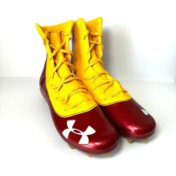 Under Armour Highlight MC Lineman Football Cleats Sz 15 High-Top Red Yellow NEW