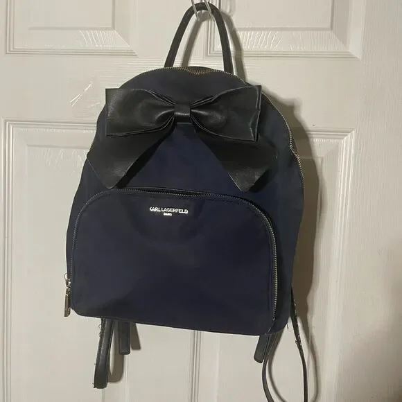 Karl Lagerfeld Navy Blue Nylon Backpack black synthetic straps & Bow