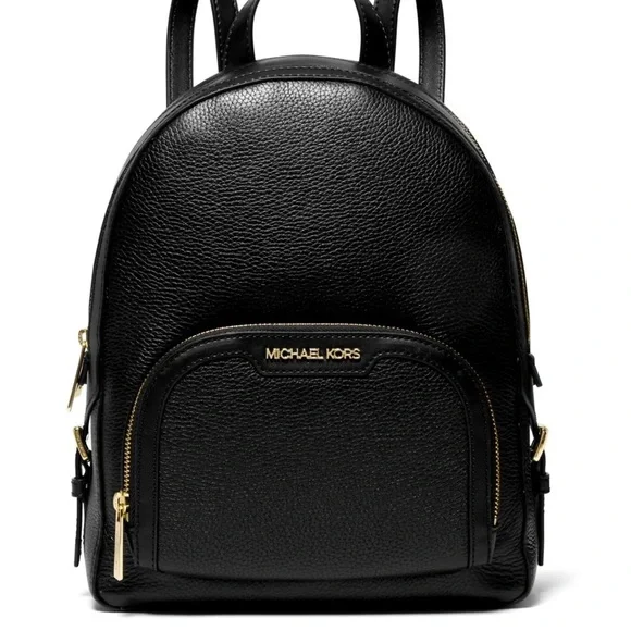 Michael Kors Jaycee Medium Pebbled Leather Backpack Black /Golden Tone Hardware