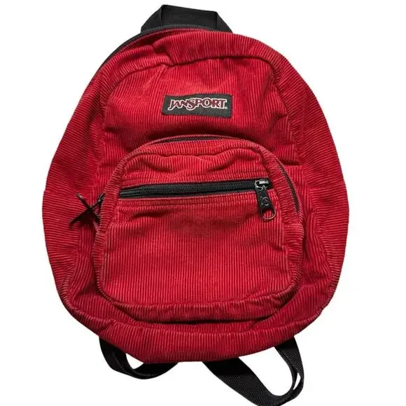 Jansport Vintage 90’s Y2K Mini Burgundy Red Corduroy School Backpack Book Bag