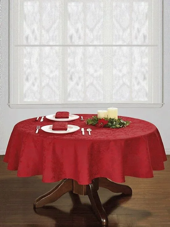 new Holiday Medley RED Damask Fabric 52x70 inch OVAL Tablecloth (Seats 4 to 6)