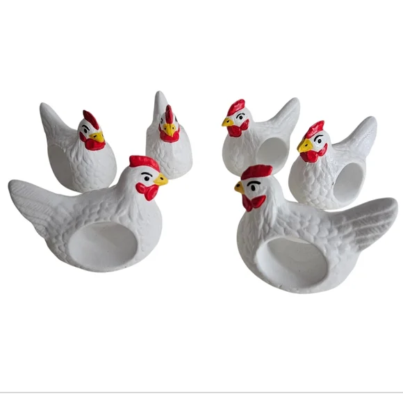 White Ceramic Hand Painted Chicken Napkin Holders x 6
