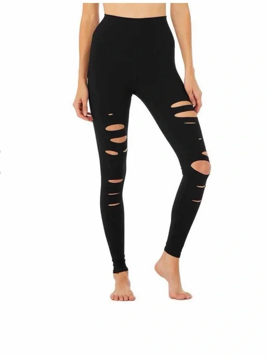 Alo Yoga High Waist Ripped Warrior Leggings Black Size Medium NWOT