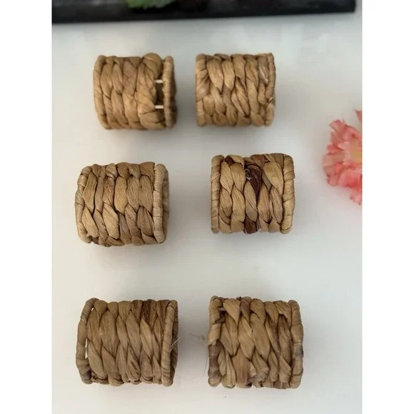 Set‎ of 6 Vtg Woven Seagrass Napkin Rings Rustic Dining Table Place Setting 2