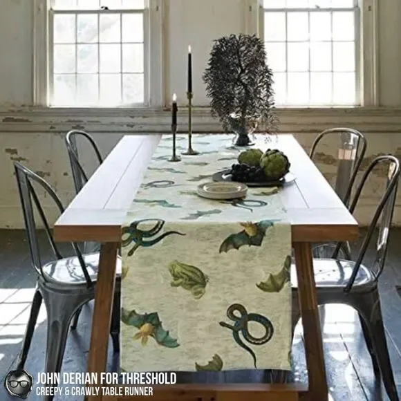 JOHN DERIAN CREEPY & CRAWLY TABLE RUNNER FOR THRESHOLD BAT FROG SNAKE HALLOWEEN