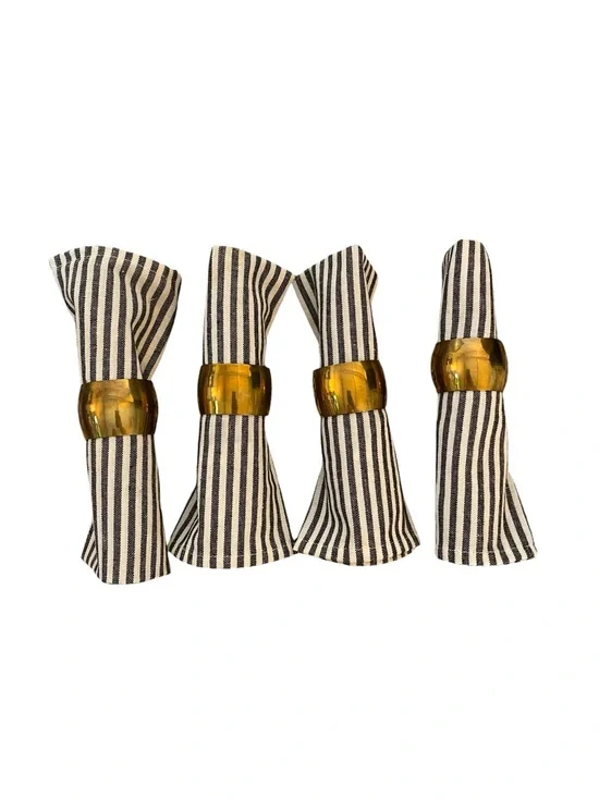 vintage Mid-Century Modern wide gold ring brass cylinder napkin ring set 0f 12