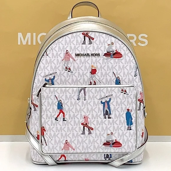 Michael Kors Jet Set Girls Adina Medium Backpack MK Bright White Silver …