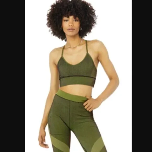 NWOT Alo Yoga Seamless Illusion Bralette Medium Anthracite/Highlighter
