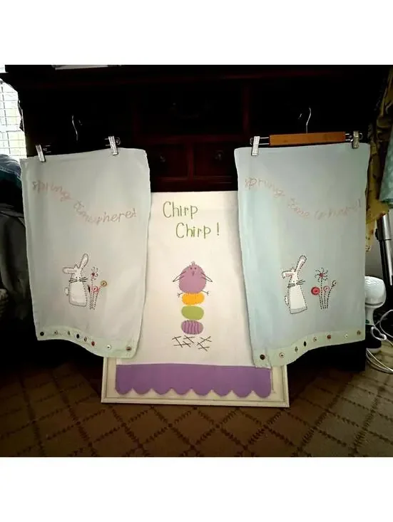 Sur La Table Easter Embroidered Appliqué Cotton Tea Towels set of 3 NWT