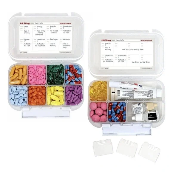 8 Compartment Large Pill Case with Airtight Seal, Adjustable Dividers *LOT OF 2*