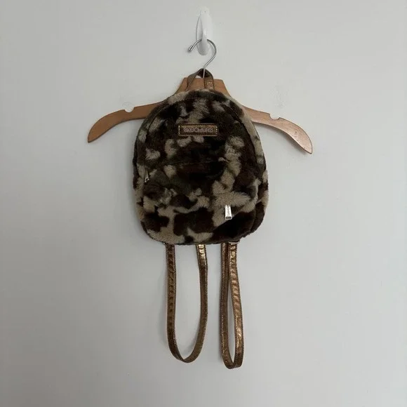 Sketchers Juniors Womens Camo Faux Fur Mini Backpack Y2K Army Fatigue Bronze