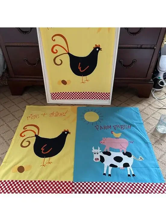 Sur La Table Embroidered Appliqué Rise and Shine Tea Towels Set of 3 NWT