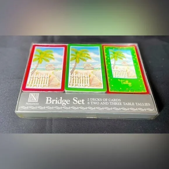 NEW “Happy Holidays” Bridge Set 2 Card Decks & 8 Tallies 2 & 3 Table NIB