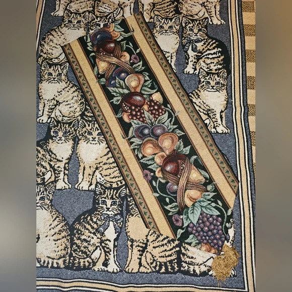 Fruit and Floral Tapestry Table Runner Retro Vintage Multicolored I6