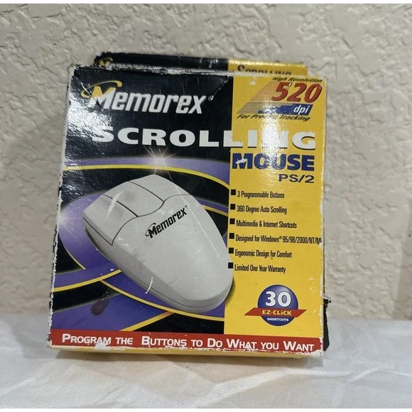Vintage‎ Memorex Scrolling Computer Laptop Mouse- Programmable Buttons