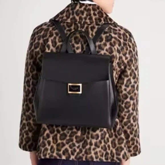 Kate Spade Katy Medium Black Leather Backpack Adjustable Straps