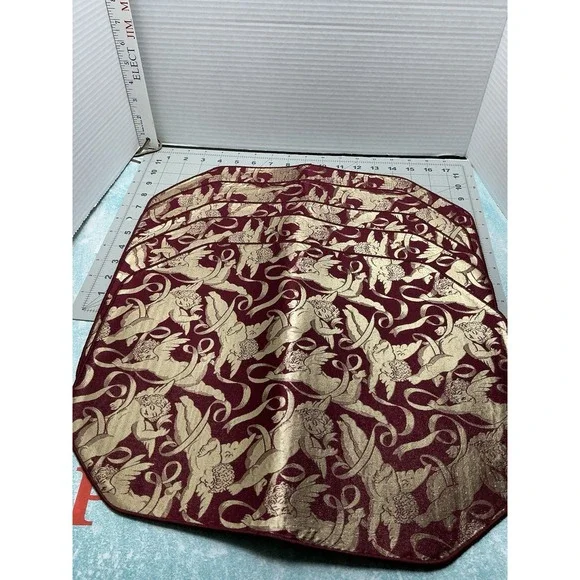Gold Print  Floating Cherub Angels -Placemats Set of 6 Maroon Cotton‎
