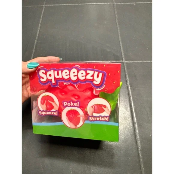 Squeeezy Strawberry Sensory Fidget Toy Red Squishy Stress Relief Poke Stretch