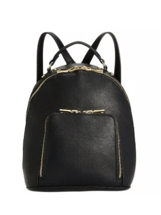 INC Black Gold Tone Hardware Faux Leather Mini Backpack
