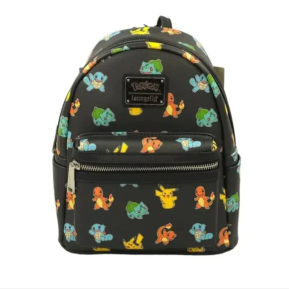 Loungefly Pokémon Starters Mini Backpack Black Character Print