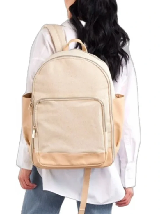 BEIS The Travel Canvas Backpack in Beige Everyday Diaper Mom Laptop Bag FLAWED