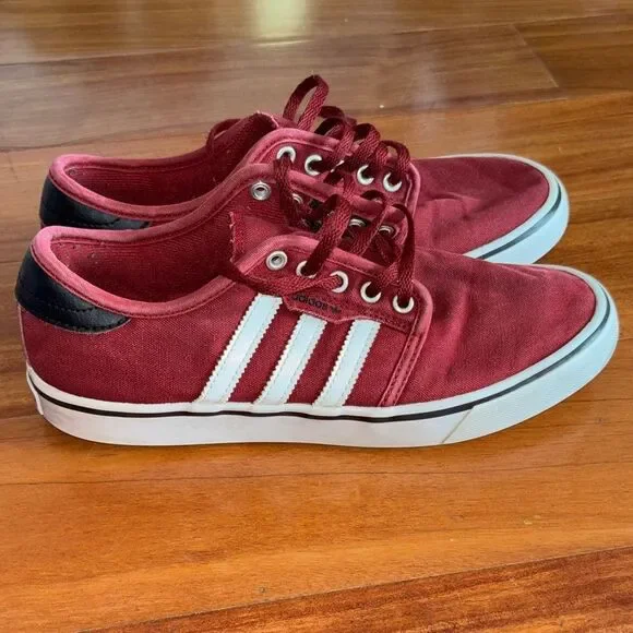 Adidas Red Canvas Low-Top Sneakers with White Stripes size 7.5