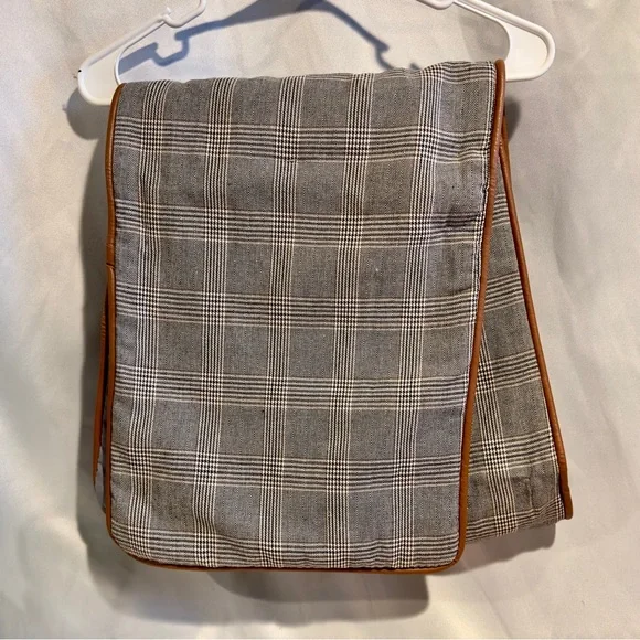 Plaid Table Runner Black White Faux Leather Trim 13 x 72