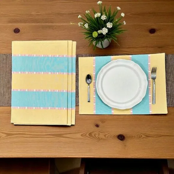 Easter Spring Pastel Cotton Placemats Set of 4 Yellow Mint Pink 19