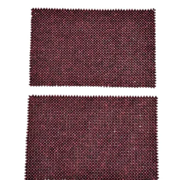 Vintage Beaded Rectangle Placemats Set of 2 Burgundy Eggplant Bohemian Eclectic