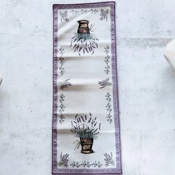 Luxury tapestry Lavander  Bouquet Table Runner - Purple and Cream