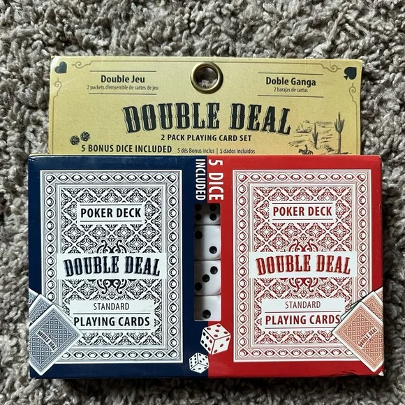 Double Deal Standard Playing Cards 2 Decks Plus 5 Bonus Dice