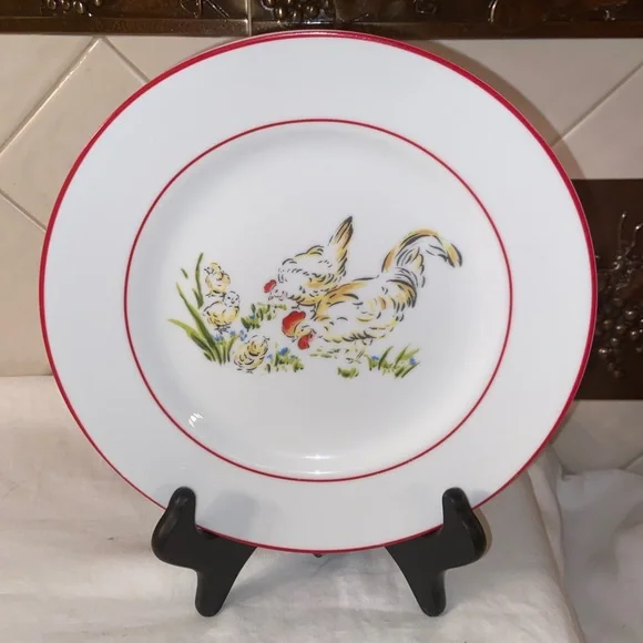 Set of 4 Like new Sur La Table Rooster farmhouse salad dessert Plates