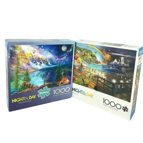 Buffalo Night & Day 1000 pc Puzzle Lot – Lake Moraine & Shore Walk