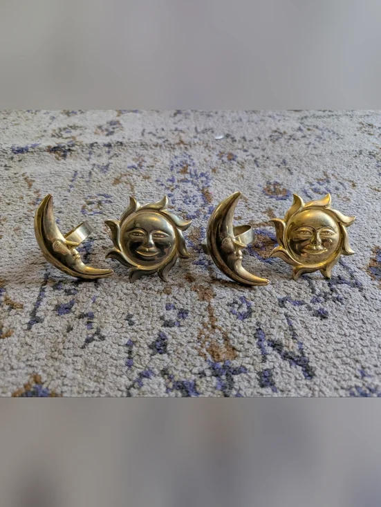 Vintage Celestial Napkin‎ Rings In Brass/Gold Set Of 4 Sun Moon Y2K 90s